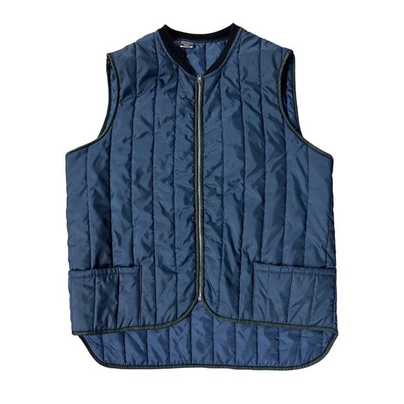 Vintage Vest Sears WorkN Leisure Quilted Nylon Blue Zip Up Pockets Retro 70s XL? - Picture 2 of 11
